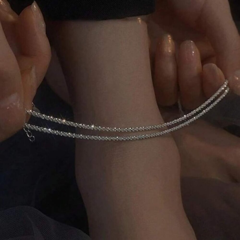 2pcs/set Simple Shiny Silver Anklet For Women, Great For Dates, Holidays - Picture 2 of 5
